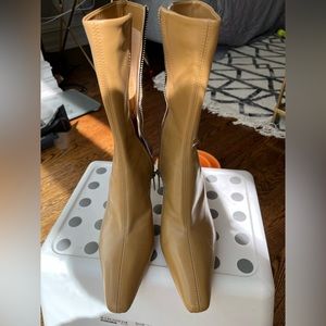 Never worn Zara beige real leather boots with kitten heels